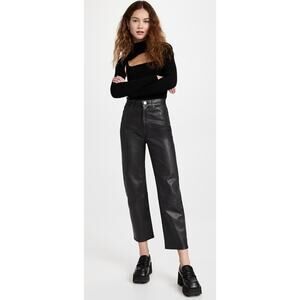 SPRWMN Straight Leg Lambskin Leather Pants in Black